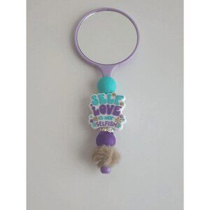 Purple Beaded Makeup Mirror - Handmade Small Handheld HD Mirror